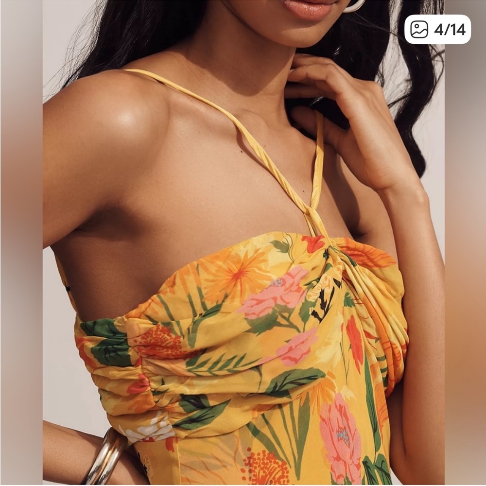 Anthropologie Yellow Floral Midi Dress - Picture 4 of 8